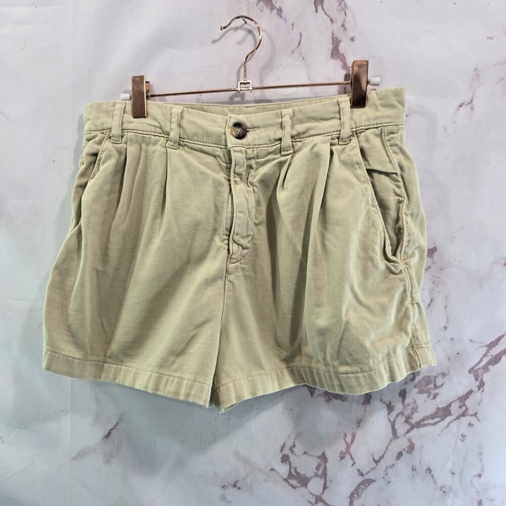 Free People Shorts Womens 4 Beige Khaki Twill High Rise Pleated Chino 2.5 Inch